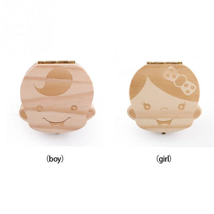 Lovely Girl /Boy Image Wooden Baby Milk Teeth Box Baby Souvenirs Fetal Hair Tooth Collection Save Box Recording Baby Growth